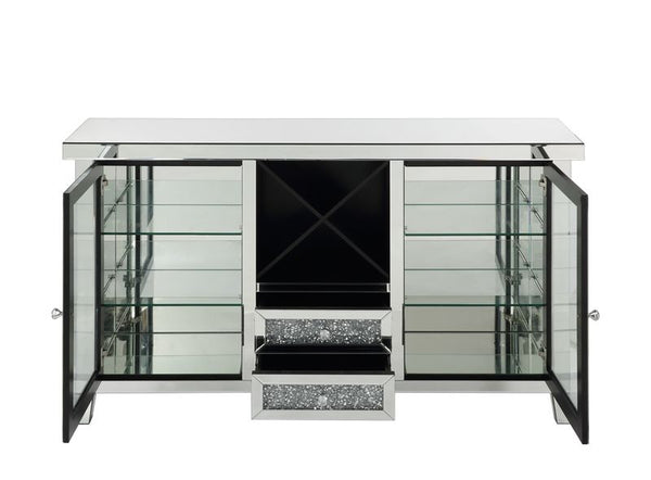 ACME Noralie Mirrored & Faux Diamonds Wine Cabinet with LED Model AC00525