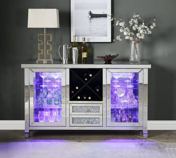 ACME Noralie Mirrored & Faux Diamonds Wine Cabinet with LED Model AC00525