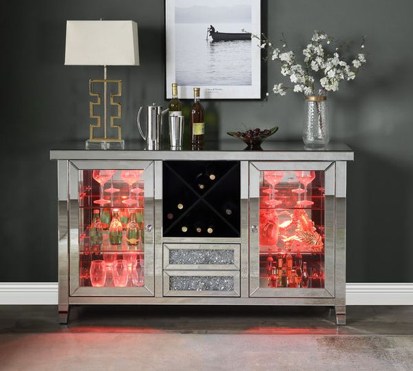 ACME Noralie Mirrored & Faux Diamonds Wine Cabinet with LED Model AC00525