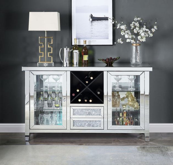 ACME Noralie Mirrored & Faux Diamonds Wine Cabinet with LED Model AC00525