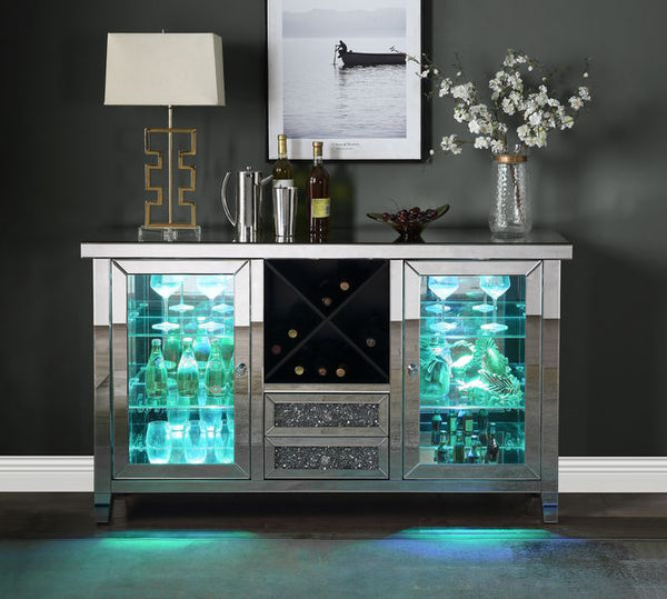 ACME Noralie Mirrored & Faux Diamonds Wine Cabinet with LED Model AC00525