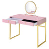 ACME Coleen Pink & Gold Vanity Desk with Mirror & Jewelry Tray Model AC00668