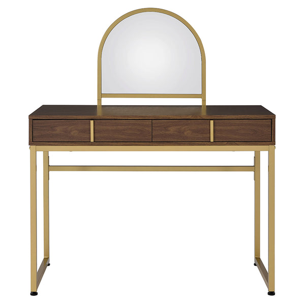 ACME Coleen Walnut & Gold Vanity Desk with Mirror & Jewelry Tray Model AC00670
