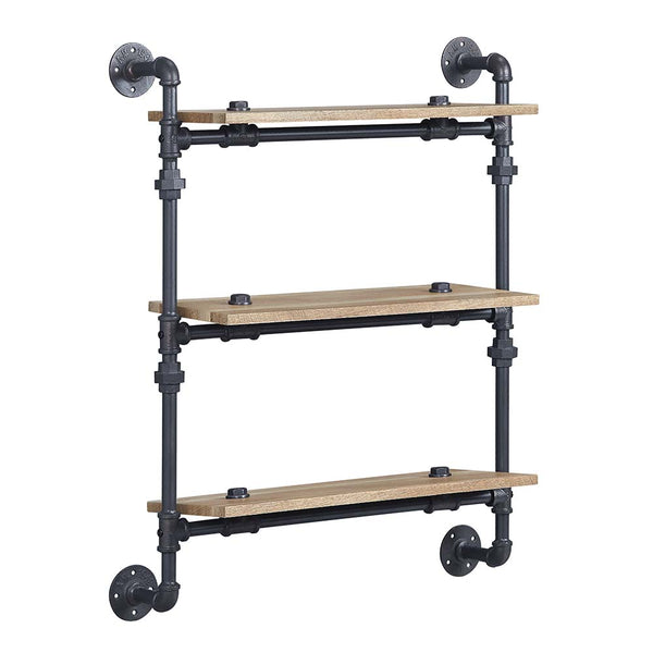 ACME Brantley Oak & Sandy Black Wall Rack with 3 Shelves Model AC00736