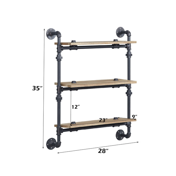 ACME Brantley Oak & Sandy Black Wall Rack with 3 Shelves Model AC00736