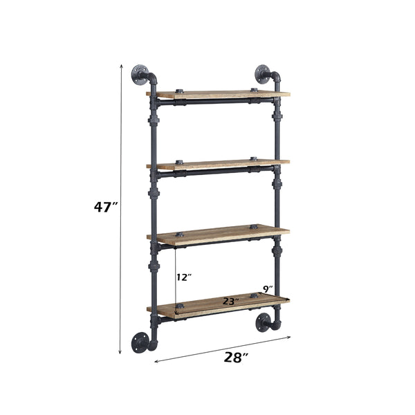 ACME Brantley Oak & Sandy Black Wall Rack with 4 Shelves Model AC00737