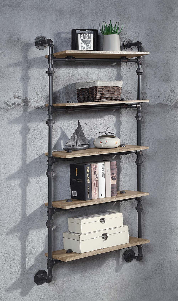 ACME Brantley Oak & Sandy Black Wall Rack with 5 Shelves Model AC00738