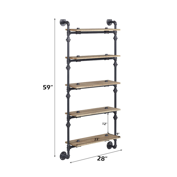ACME Brantley Oak & Sandy Black Wall Rack with 5 Shelves Model AC00738