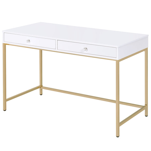 ACME Ottey White High Gloss & Gold Vanity Desk(Same 92540) Model AC00899