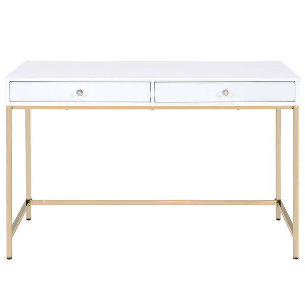 ACME Ottey White High Gloss & Gold Vanity Desk(Same 92540) Model AC00899