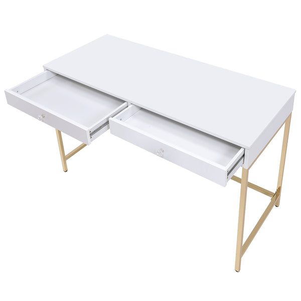 ACME Ottey White High Gloss & Gold Vanity Desk(Same 92540) Model AC00899