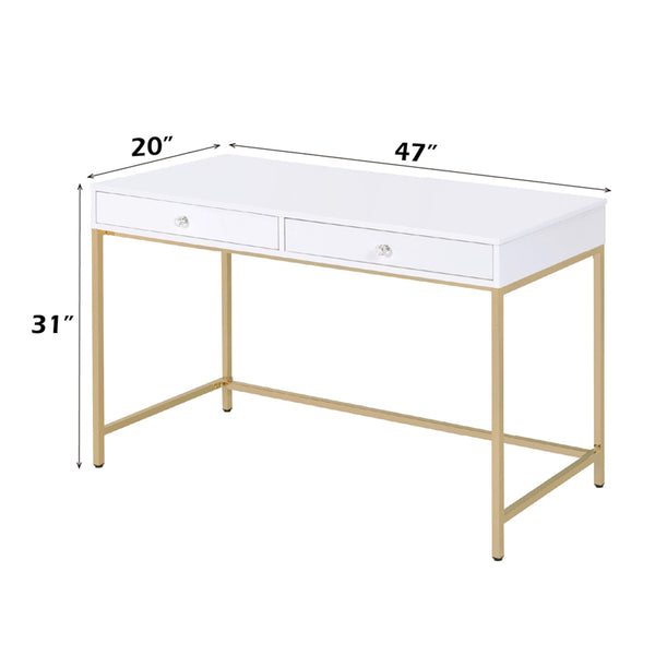 ACME Ottey White High Gloss & Gold Vanity Desk(Same 92540) Model AC00899