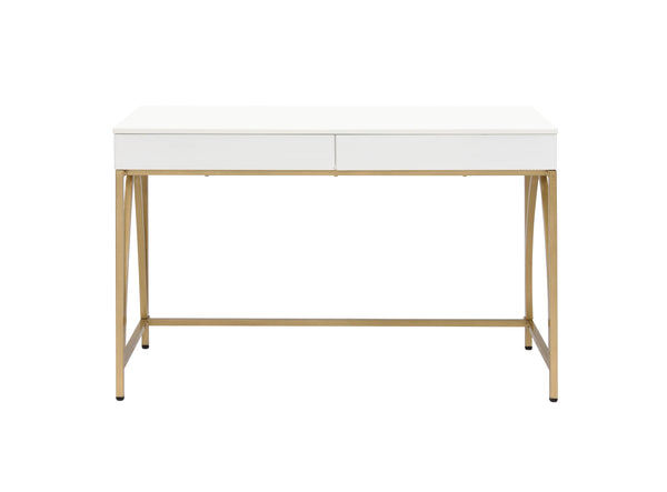 ACME Lightmane White High Gloss & Gold Vanity Desk(Same 92660) Model AC00900