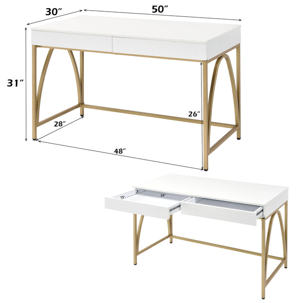 ACME Lightmane White High Gloss & Gold Vanity Desk(Same 92660) Model AC00900