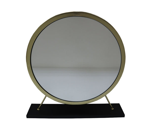ACME Adao Faux Fur Mirror Black & Brass Vanity Mirror & Stool Model AC00931