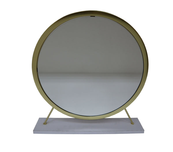 ACME Adao Faux Fur Mirror White & Brass Vanity Mirror & Stool Model AC00932