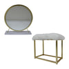 ACME Adao Faux Fur Mirror White & Brass Vanity Mirror & Stool Model AC00932
