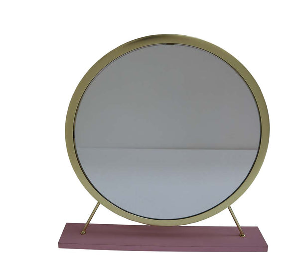 ACME Adao Faux Fur Mirror Pink & Gold Vanity Mirror & Stool Model AC00934