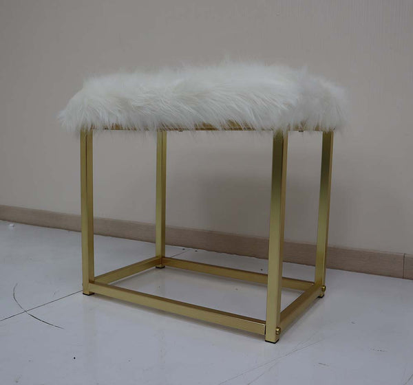 ACME Adao Faux Fur Mirror Pink & Gold Vanity Mirror & Stool Model AC00934
