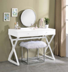 ACME Adao Faux Fur Mirror White & Chrome Vanity Mirror & Stool Model AC00935