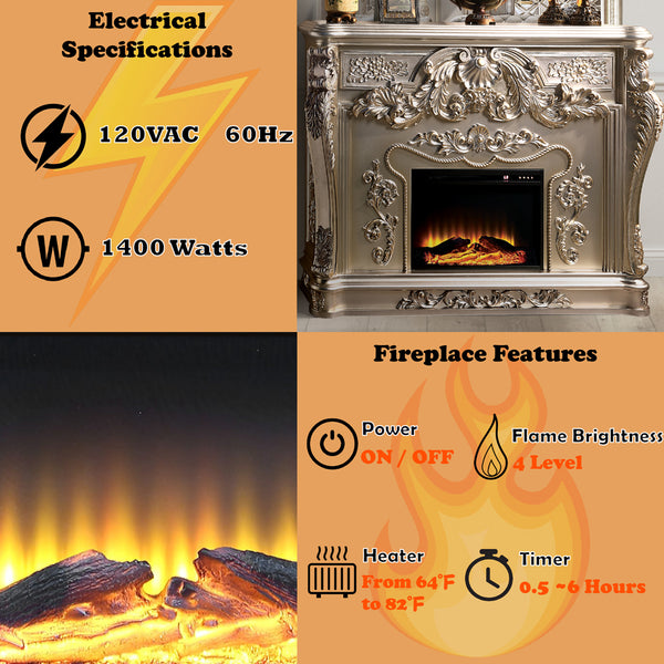 ACME Sorina Antique Silver Fireplace Model AC01619