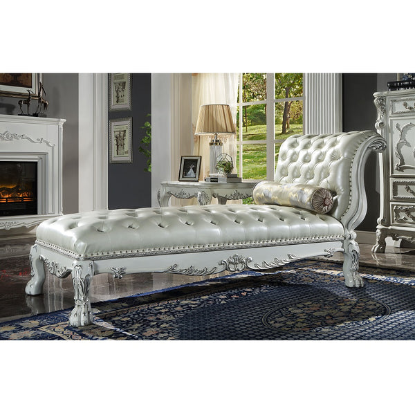 ACME Dresden Synthetic Leather & Bone White Chaise with Pillow Model AC01693
