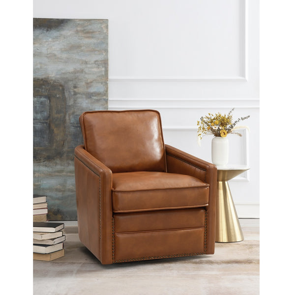 ACME Rocha Brown Leather Aire Accent Chair with Swivel Model AC01886
