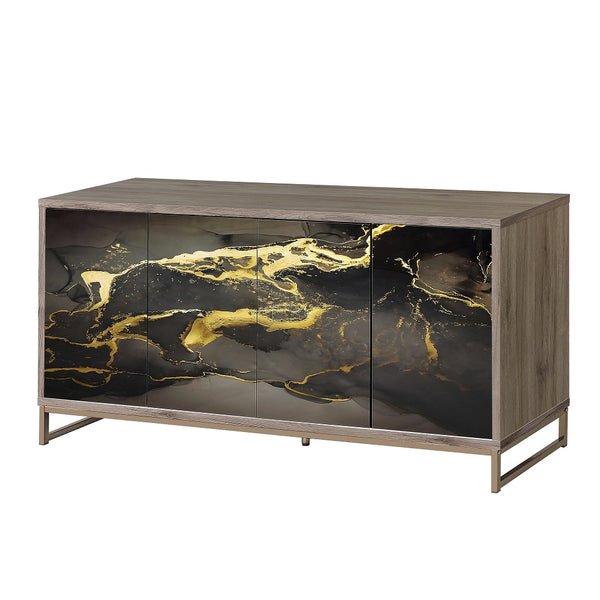 ACME Payo Black Marble Paint Oak & Champagne Console Cabinet Model AC02342
