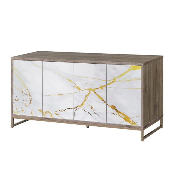 ACME Paavan White Marble Paint Oak & Champagne Console Cabinet Model AC02343
