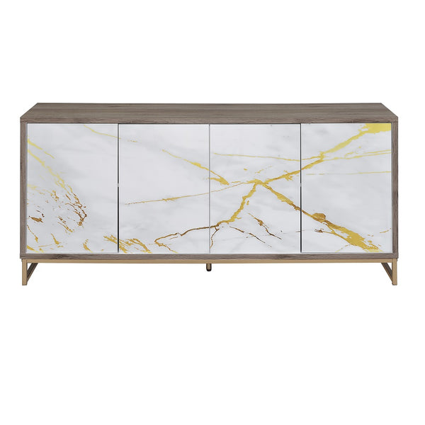 ACME Paavan White Marble Paint Oak & Champagne Console Cabinet Model AC02343