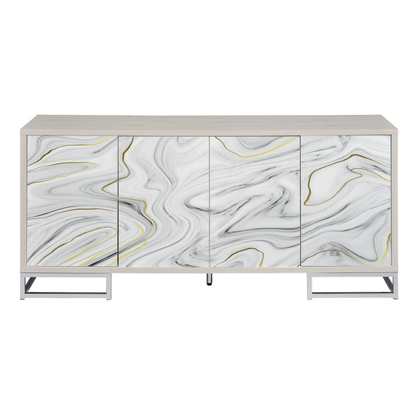 ACME Panos White Marble Paint & Chrome Console Cabinet Model AC02344