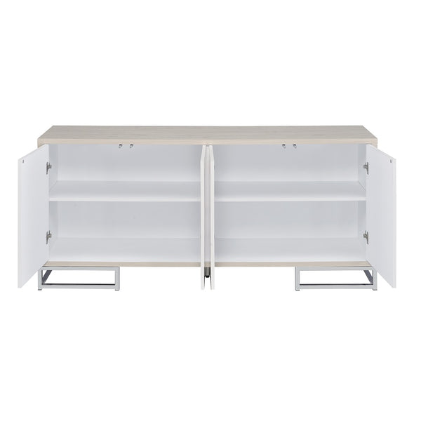 ACME Panos White Marble Paint & Chrome Console Cabinet Model AC02344