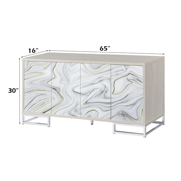 ACME Panos White Marble Paint & Chrome Console Cabinet Model AC02344