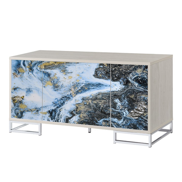 ACME Liam Blue Marble Paint & Chrome Console Cabinet Model AC02345
