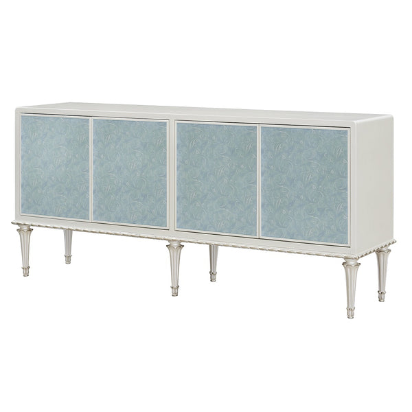 ACME Ansaldo Pearl White & Silver Shimmer Console Cabinet Model AC02506