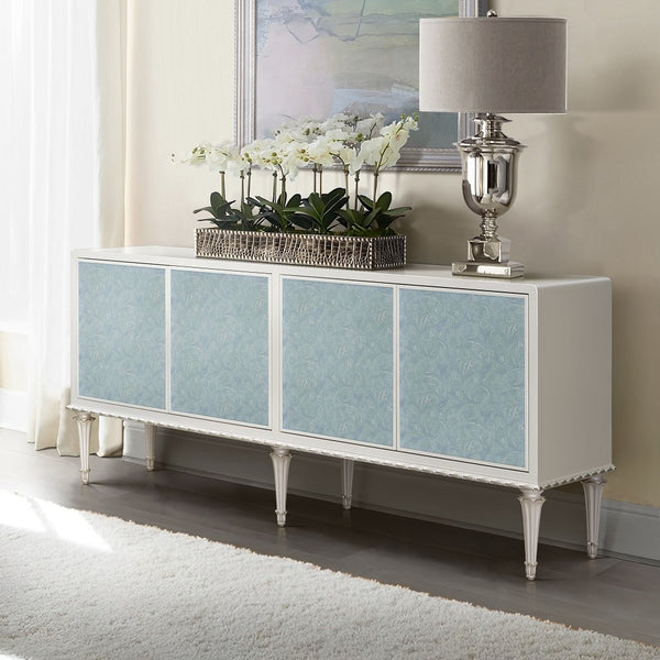 ACME Ansaldo Pearl White & Silver Shimmer Console Cabinet Model AC02506