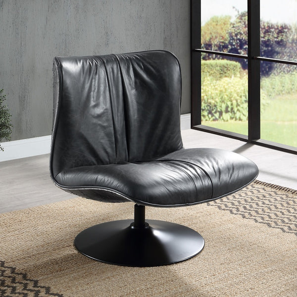ACME Piotr Black Top Grain Leather Accent Chair with Swivel Model AC02581