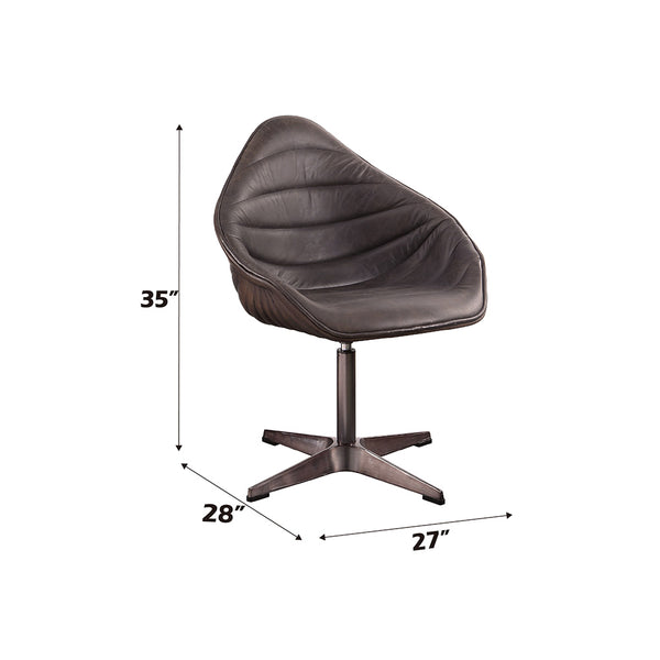 ACME Pipino Antique Ebony Top Grain Leather Accent Chair with Swivel Model AC02582