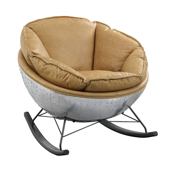 ACME Pippin Morocco Top Grain Leather & Aluminum Rocking Chair Model AC02583