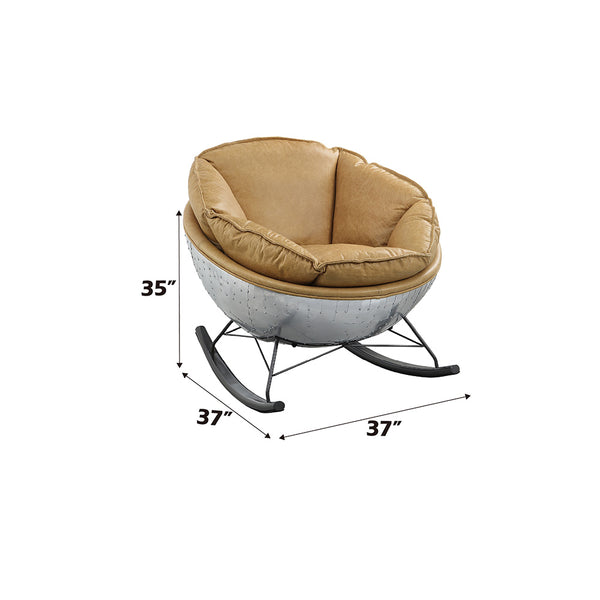 ACME Pippin Morocco Top Grain Leather & Aluminum Rocking Chair Model AC02583