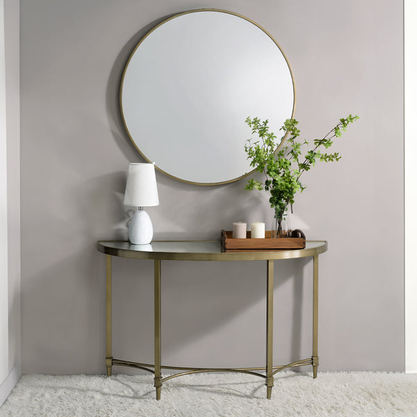 ACME Aditya Mirrored & Antique Brass Console Table with Mirror Model AC02737