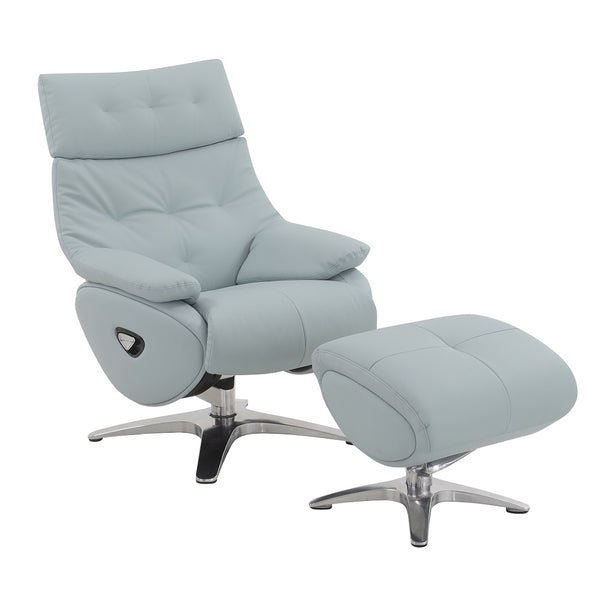 ACME Janella Babyblue Top Grain Leather Accent Chair with Swivel & Ottoman Model AC02990