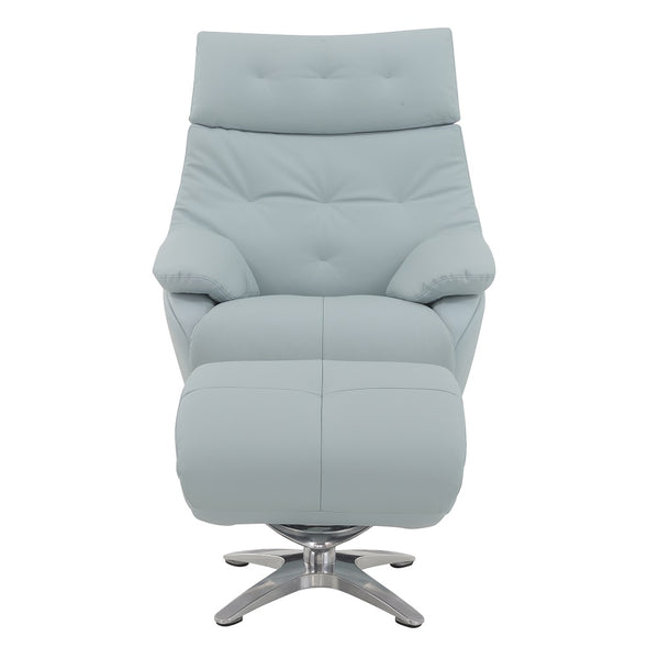 ACME Janella Babyblue Top Grain Leather Accent Chair with Swivel & Ottoman Model AC02990