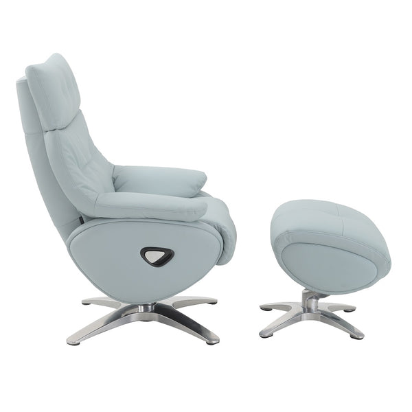 ACME Janella Babyblue Top Grain Leather Accent Chair with Swivel & Ottoman Model AC02990