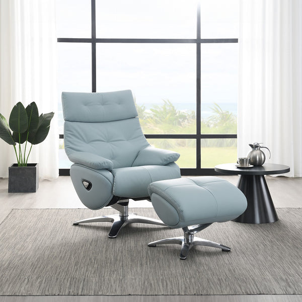ACME Janella Babyblue Top Grain Leather Accent Chair with Swivel & Ottoman Model AC02990