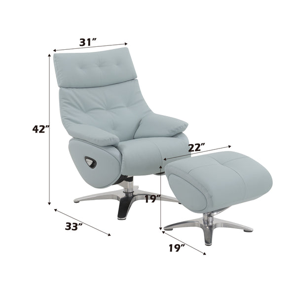 ACME Janella Babyblue Top Grain Leather Accent Chair with Swivel & Ottoman Model AC02990