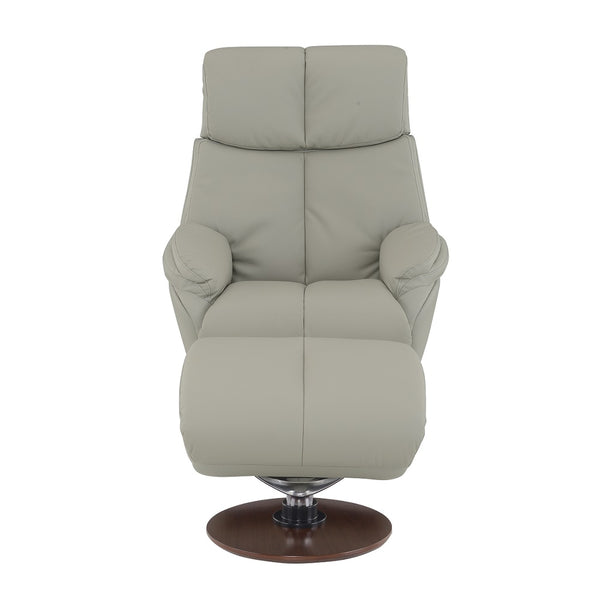 ACME Kandoro Gray Top Grain Leather Leather & Brown Base Accent Chair with Swivel & Ottoman Model AC02991