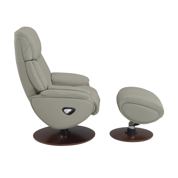 ACME Kandoro Gray Top Grain Leather Leather & Brown Base Accent Chair with Swivel & Ottoman Model AC02991