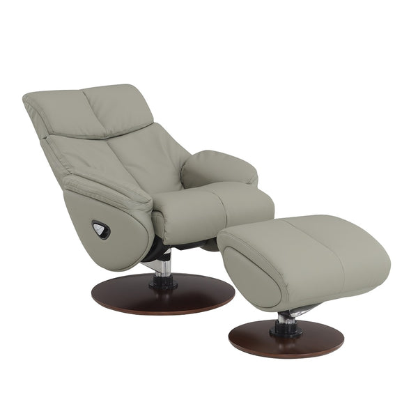 ACME Kandoro Gray Top Grain Leather Leather & Brown Base Accent Chair with Swivel & Ottoman Model AC02991
