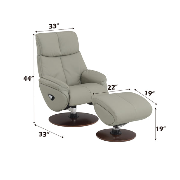 ACME Kandoro Gray Top Grain Leather Leather & Brown Base Accent Chair with Swivel & Ottoman Model AC02991